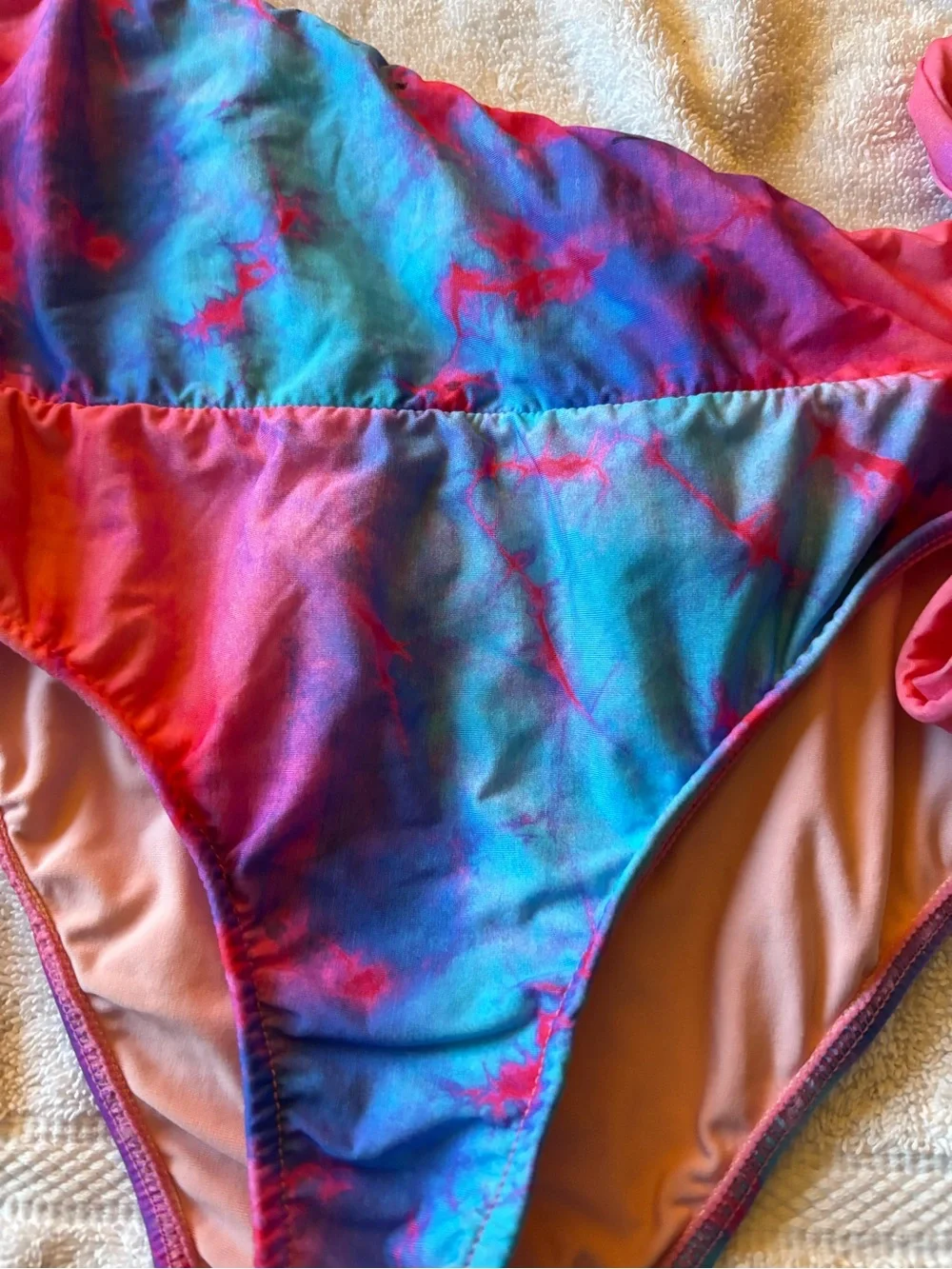 FARM Rio Pink & Blue Tie-Dye One-Shoulder Cutout Swimsuit with Side Tie